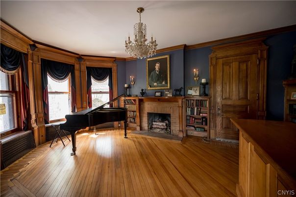 Chandelier, Fireplace, Interior, Piano, Wood Texture Flooring