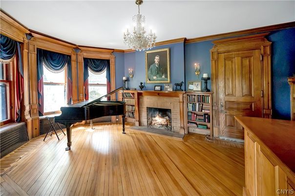 Chandelier, Fireplace, Interior, Piano, Wood Texture Flooring