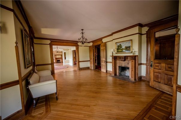 Chandelier, Fireplace, Interior, Wood Texture Flooring