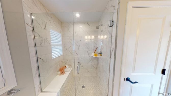 Bathroom, Glass Shower, Interior, Marble Walls
