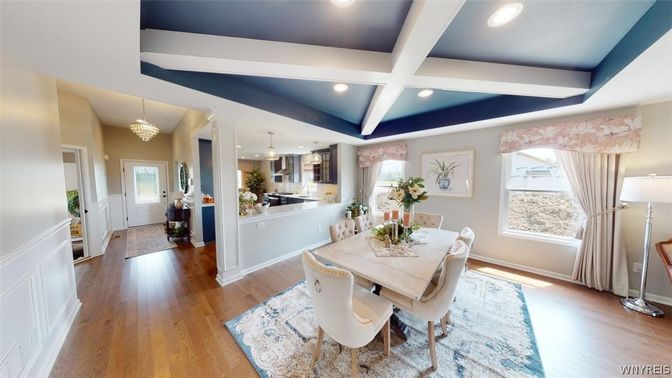 Chandelier, Dining room, Interior, Kitchen, Pendant Lights, Recessed Lighting, Wood Texture Flooring