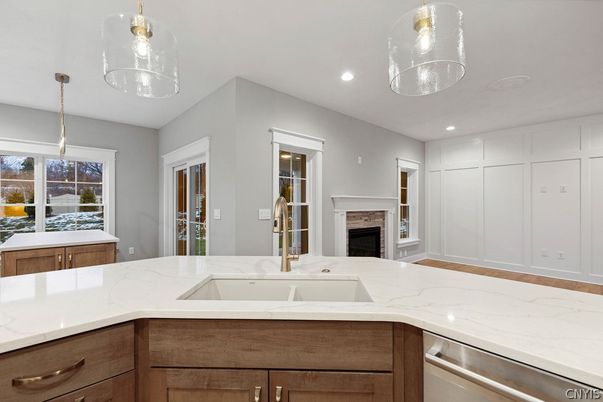 Fireplace, Interior, Kitchen, Pendant Lights, Recessed Lighting