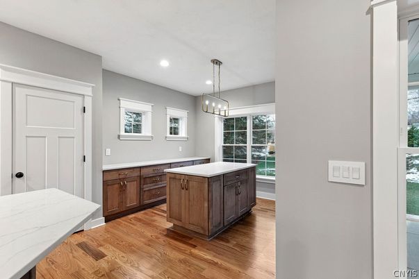 Interior, Kitchen, Pendant Lights, Recessed Lighting, Wood Texture Flooring