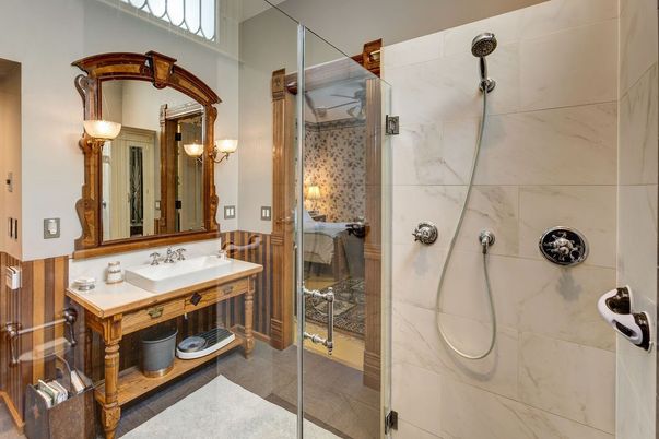 Bathroom, Glass Shower, Interior, Marble Walls