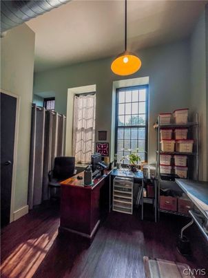 Home Office, Interior, Pendant Lights, Wood Texture Flooring