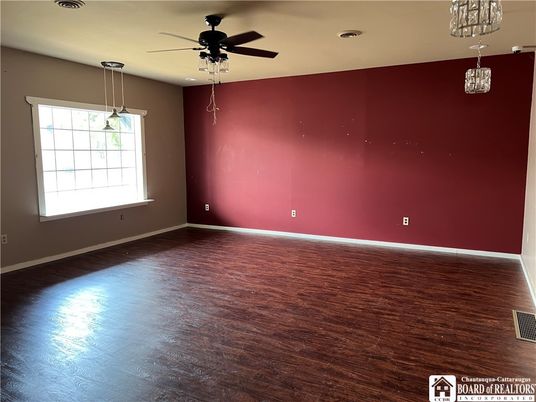 Empty room, Interior, Pendant Lights, Recessed Lighting, Wood Texture Flooring