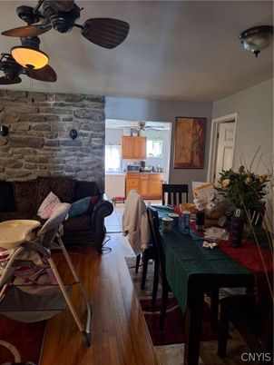 Dining room, Interior, Stone Walls, Wood Texture Flooring