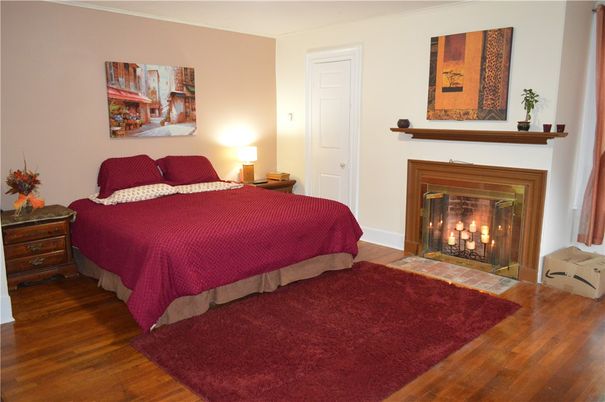 Bedroom, Fireplace, Interior, Wood Texture Flooring