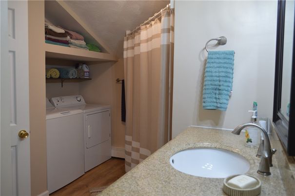 Bathroom, Interior, Washer, Wood Texture Flooring