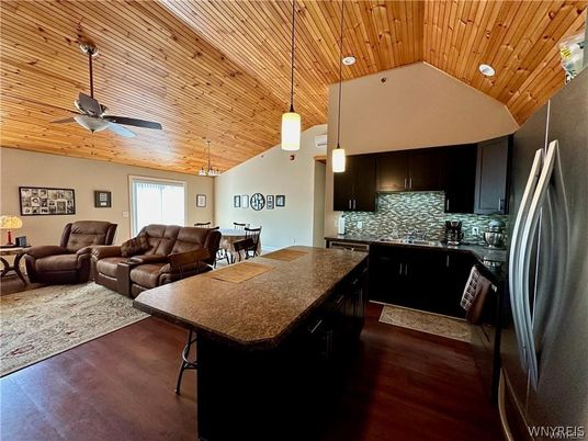 Dining room, Interior, Kitchen, Living room, Pendant Lights, Recessed Lighting, Wooden Ceilings, Wood Texture Flooring