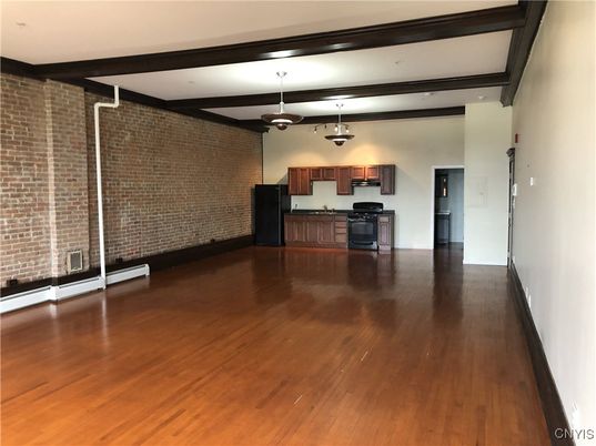 Empty room, Interior, Pendant Lights, Stone Walls, Wood Texture Flooring