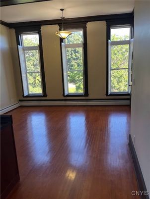 Empty room, Interior, Pendant Lights, Wood Texture Flooring