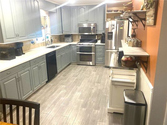 Interior, Kitchen, Stainless Steel Appliances, Wood Texture Flooring