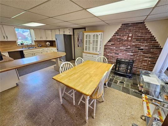 Dining room, Fireplace, Interior, Kitchen, Stone Walls