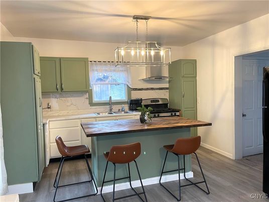 Interior, Kitchen, Pendant Lights, Stainless Steel Appliances, Wood Texture Flooring