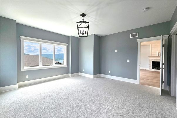 Empty room, Fireplace, Interior, Pendant Lights, Water
