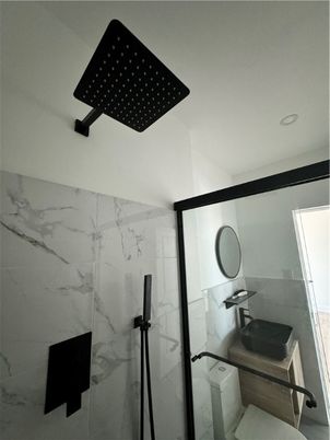 Bathroom, Glass Shower, Interior, Marble Walls, Recessed Lighting