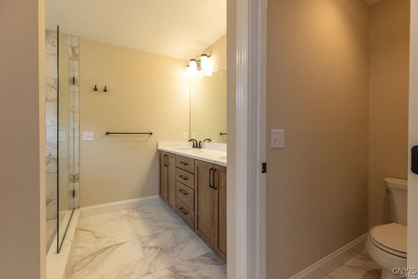 Bathroom, Dual Sink Vanities, Glass Shower, Interior, Marble
