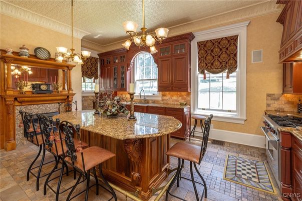 Chandelier, Fireplace, Interior, Kitchen, Pendant Lights