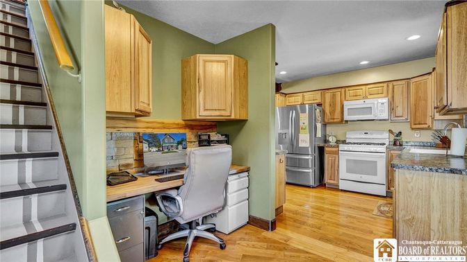 Home Office, Interior, Kitchen, Recessed Lighting, Wood Texture Flooring