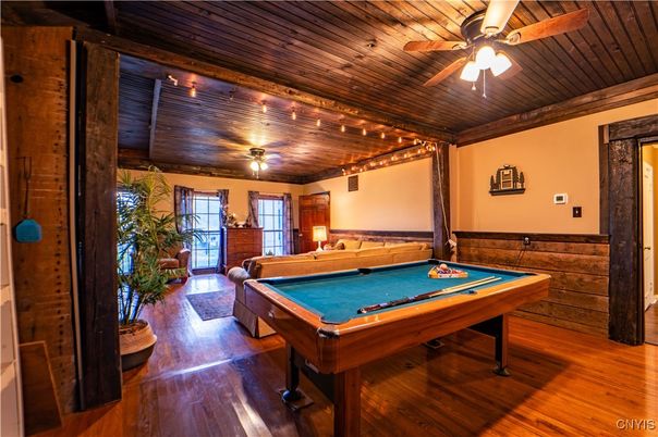 Billiard Table, Game Room, Interior, Wooden Ceilings, Wood Texture Flooring