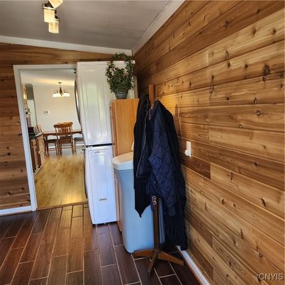 Dining room, Interior, Wood Texture Flooring, Wooden Walls