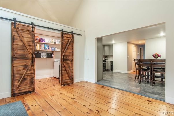 Dining room, Interior, Recessed Lighting, Wood Texture Flooring