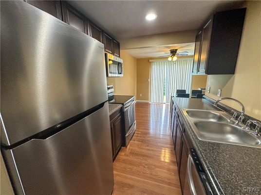 Dining room, Interior, Kitchen, Recessed Lighting, Wood Texture Flooring