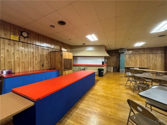 Dining room, Interior, Recessed Lighting, Wood Texture Flooring, Wooden Walls