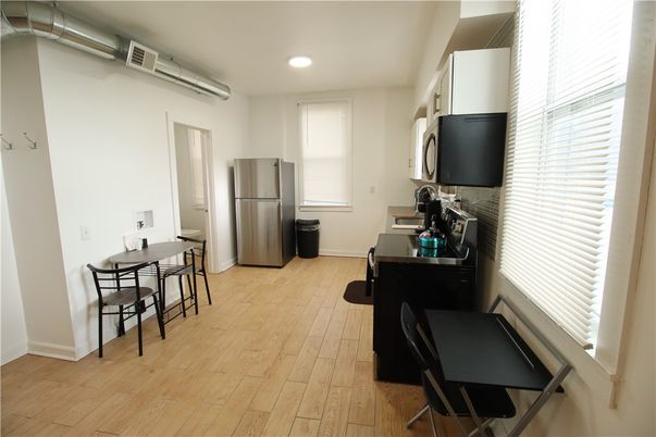 Dining room, Interior, Kitchen, Recessed Lighting, Wood Texture Flooring