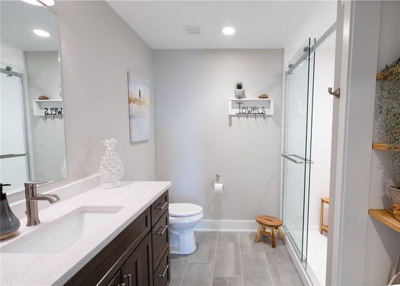 Bathroom, Dual Sink Vanities, Glass Shower, Interior, Recessed Lighting