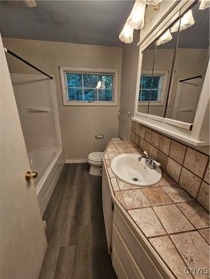 Bathroom, Interior, Tile Countertops, Wood Texture Flooring
