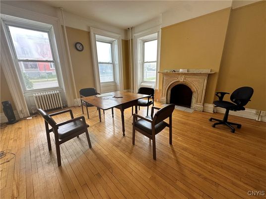 Dining room, Fireplace, Interior, Wood Texture Flooring