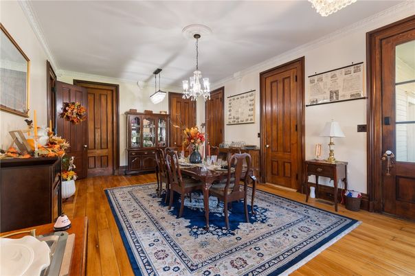 Chandelier, Dining room, Interior, Wood Texture Flooring