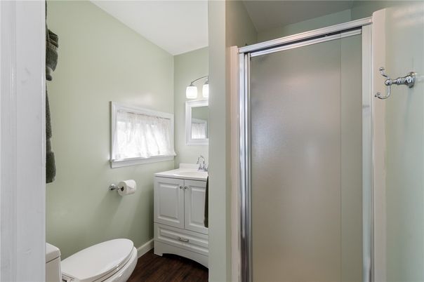 Bathroom, Glass Shower, Interior, Wood Texture Flooring