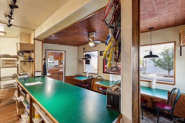 Dining room, Interior, Pendant Lights, Wood Texture Flooring