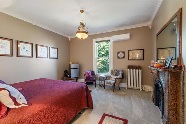 Bedroom, Fireplace, Interior, Pendant Lights