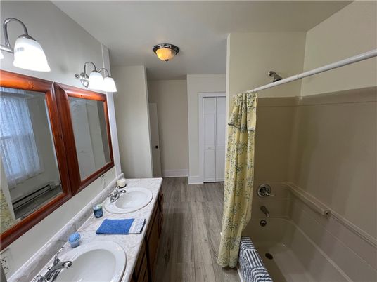 Bathroom, Dual Sink Vanities, Interior, Wood Texture Flooring