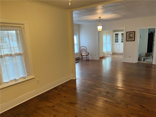 Empty room, Interior, Pendant Lights, Wood Texture Flooring