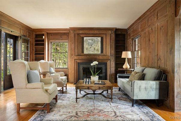 Fireplace, Interior, Living room, Wood Texture Flooring, Wooden Walls