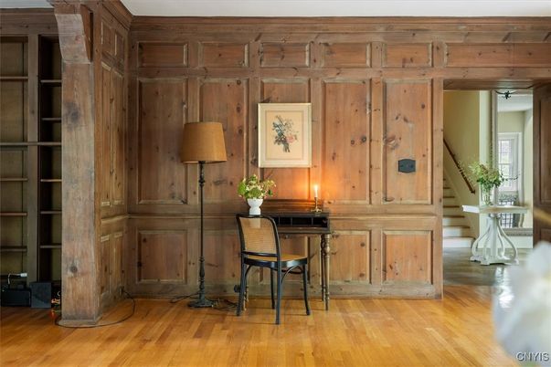 Home Office, Interior, Wood Texture Flooring, Wooden Walls