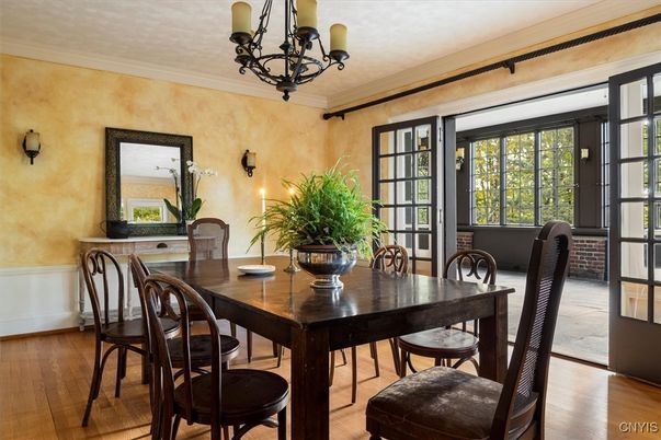 Chandelier, Dining room, Interior, Wood Texture Flooring