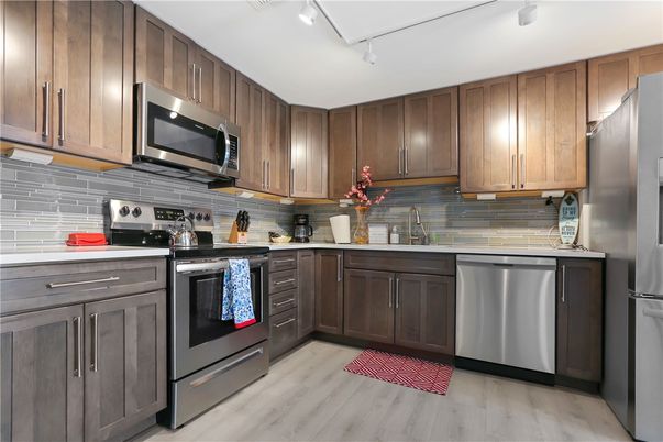 Interior, Kitchen, Stainless Steel Appliances, Wood Texture Flooring