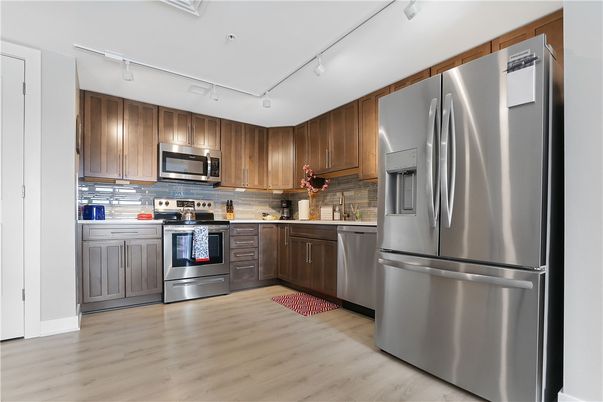 Interior, Kitchen, Stainless Steel Appliances, Wood Texture Flooring