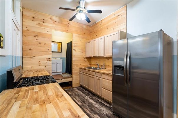 Interior, Kitchen, Wood Texture Flooring, Wooden Walls