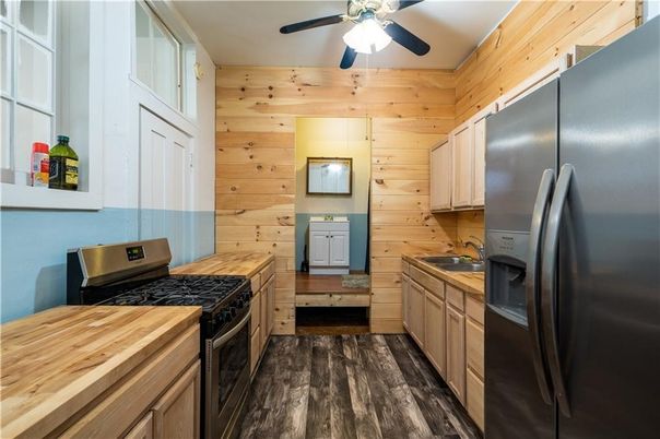 Interior, Kitchen, Wood Texture Flooring, Wooden Walls