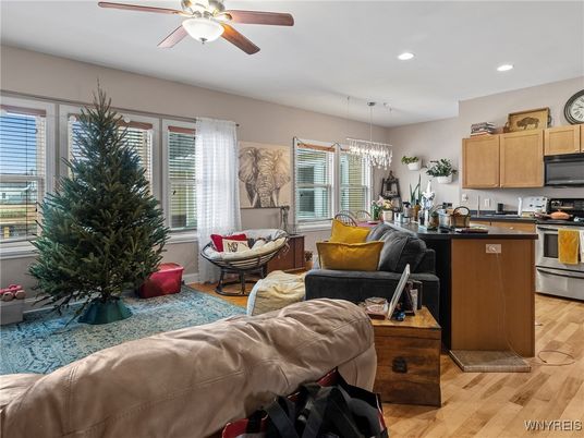 Interior, Kitchen, Living room, Pendant Lights, Recessed Lighting, Stainless Steel Appliances, Wood Texture Flooring