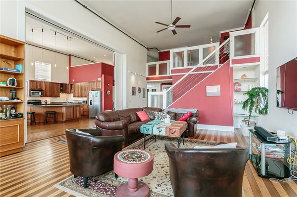 Interior, Kitchen, Living room, Pendant Lights, Stainless Steel Appliances, Wood Texture Flooring