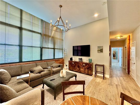 Interior, Living room, Pendant Lights, Recessed Lighting, Wood Texture Flooring
