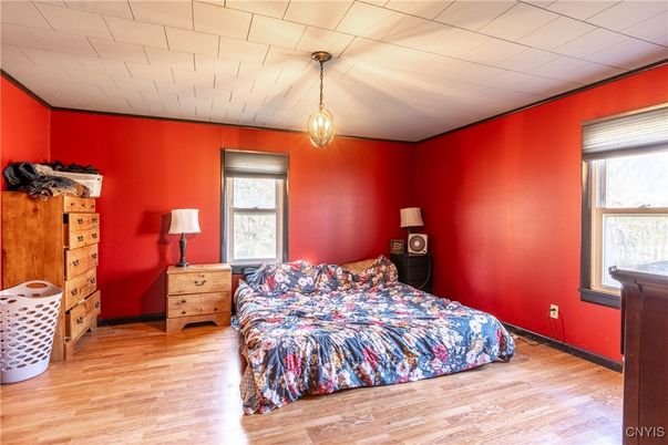 Bedroom, Interior, Pendant Lights, Wood Texture Flooring